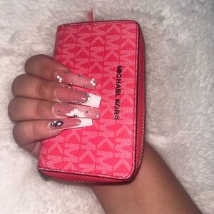 MICHAEL KORS Jet Set MK Signature SM Card Case Wallet Sangria NWT